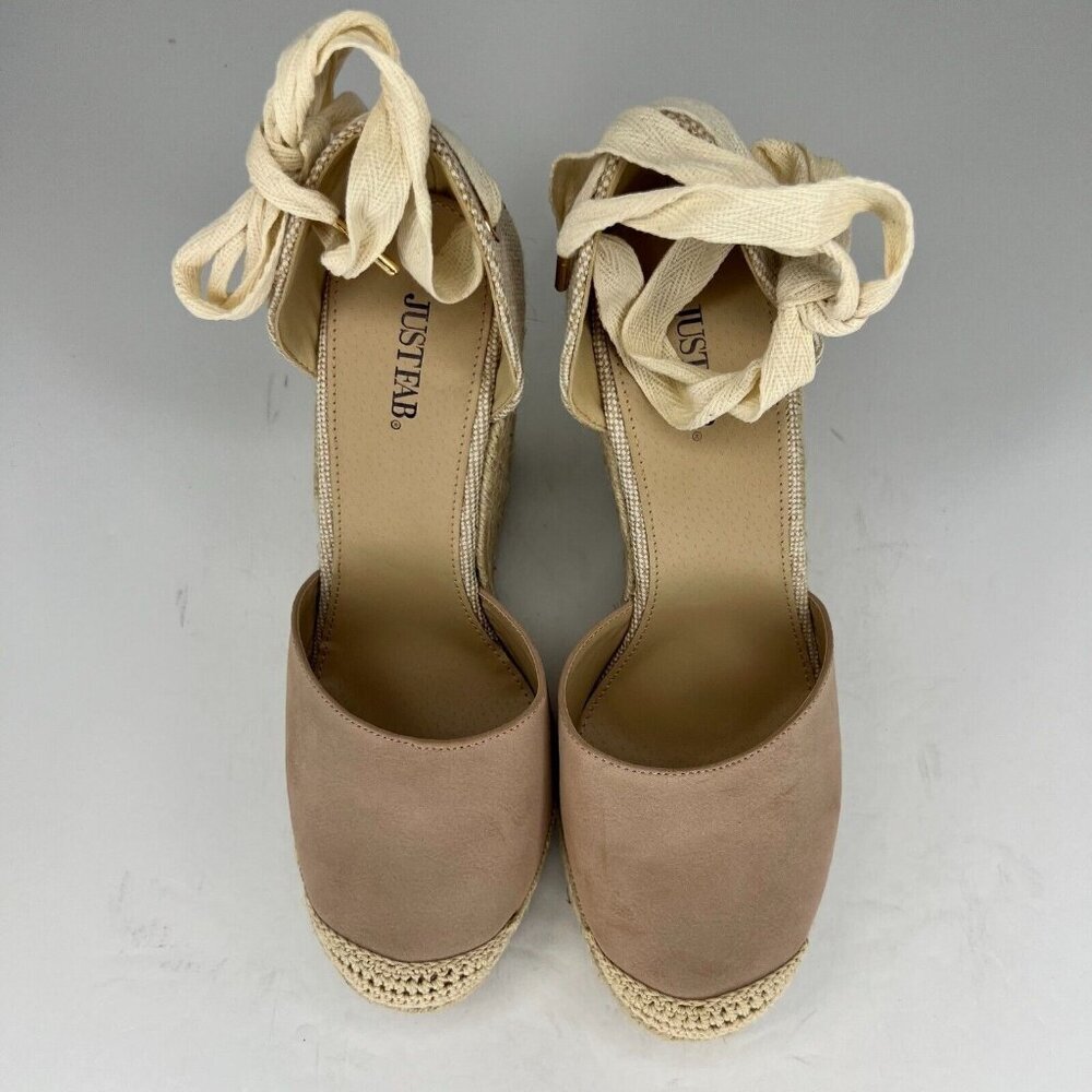 Justfab Womens Lauren Taupe Espadrille Closed Toe Lace Up Wrap Size 10 Sandals - Picture 4 of 9